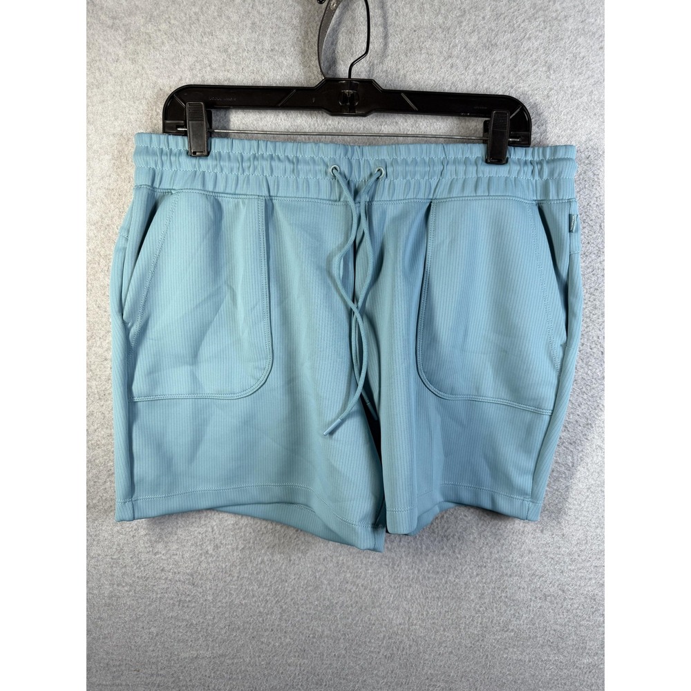 Mondetta Shorts Womens Large Blue Ribbed Knit Drawstring Elastic Waist Athletic